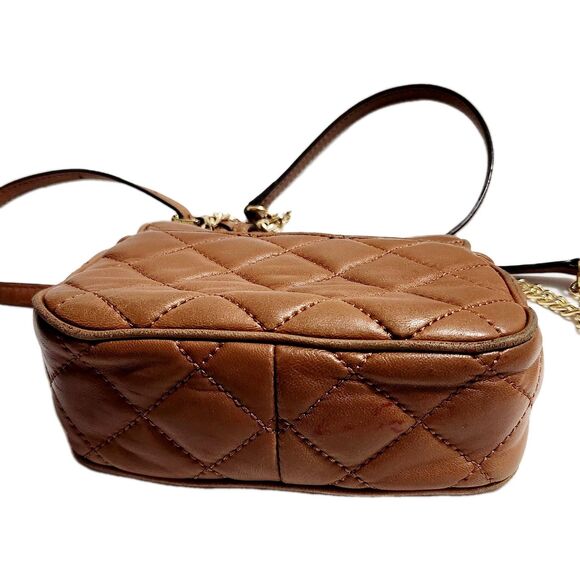 Michael Kors MK Small Chain Fulton Quilted Brown Leather Crossbody Bag Purse - Picture 11 of 12
